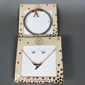 Modern Expression Letter A Silver and Gold Necklace Bracelet Earrings Sets
